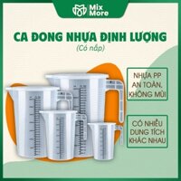 Ca đong định lượng vạch đen, có nắp, dung tích 500ml - 1L - 2L - 3L5 - 5L, nhựa trong suốt Mixmore
