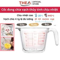 Ca đong ml chia vạch thủy tinh, cốc đong định lượng, ly thủy tinh chia vạch đo lường chịu nhiệt đa dung tích 250ml, 350ml, 500ml, 1000ml - THEA