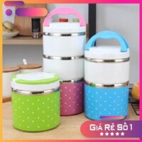 Ca men đựng cơm 3 tầng - hộp đựng cơm 3 tầng inox cao cấp - hộp cơm inox giữ nhiệt 3 tầng chấm bi - cặp lồng cơm