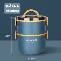 Cà Mên Giữ Nhiệt Hộp Đựng Thức Ăn 2 Tầng Gourmet 1600ml Có Tay Cầm Lõi Inox 304 Cao Cấp - Tăng Kèm Muỗng dd
