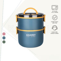 Cà Mên Giữ Nhiệt Hộp Đựng Thức Ăn 2 Tầng Gourmet 1600ml Có Tay Cầm Lõi Inox 304 Cao Cấp - Tăng Kèm Muỗng