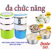 Cà Mên Giữ Nhiệt Nhật, Hộp Đựng Thức Ăn 3 Tầng Ruột Inox Siêu Giữ Nhiệt ( Có Quai Xách Tiện Lợi)
