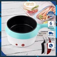 Ca Mì Điện Có Tay Cầm - Nồi Chiên Nấu Mini Đa Năng chống dính 2 tầng kèm lồng hấp inox Bảo Hành 12 tháng