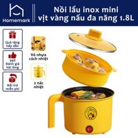 Ca Nấu Mì 2 Tầng Đa Năng, Nồi Điện Mini Vịt Vàng Nấu Cơm, Lẩu, Cháo, Chiên, Xào, Dung Tích 1,8L