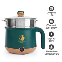 Ca nấu mì mini 18cm đa năng có tay cầm 2 chế độ nấu + Kèm khay hấp inox có thể Chiên, xào...