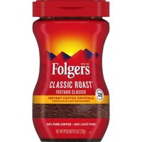 Cà Phê Đen Hòa Tan Uống Liền Folgers Classic Roast Instant Coffee Crystals, Hộp 226g (8 Oz.)