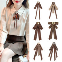 Cà phê nơ nữ màu nâu cổ áo sơ mi hoa áo khoác áo len trang trí nơ ruy băng phụ kiện cổ điển đơn giản ghim