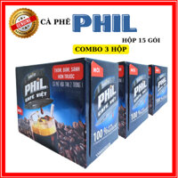 Cà Phê Phil 2in1 - COMBO 3 HỘP - Cà Phê Đen Phin Việt Đậm Đà (15 Gói x 16g/Hộp)