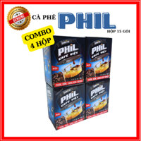 Cà Phê Phil 2in1 - COMBO 4 HỘP - Cà Phê Đen Phin Việt Đậm Vị (15 Gói x 16g/Hộp)