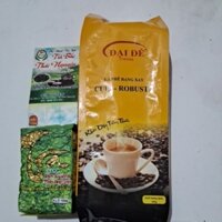 Cà phê rang xay nguyên chất culi_robusta+1goi trà xanh thái nguyên 100g