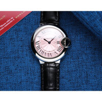 Ca * rtier Ballon Bleu 33MM LQQ24 Đồng hồ nữ mặt số màu hồng dễ thương Dreamy Tinh tế, Dây da Đồng hồ thạch anh nữ hợp thời trang