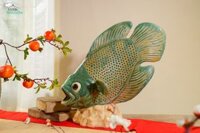 Cá Tai Tượng lọng xanh đồng, trang trí lọng đèn, gốm thủ công mỹ nghệ Nam Bộ, C48xD45 cm-01010ca084