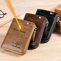 Cá Tính Nam Ví Da Kinh Doanh Đựng Thẻ Dây Kéo Ví Sang Trọng Cho Nam Khắc Tùy Chỉnh Tên RFID Thẻ Bảo Vệ Carteira Masculina Sang Trọng