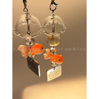 Cá Vàng Chuông Gió Phong Cách Mới Tươi Handmade Đính Hạt Điện Thoại Di Động Dây Xích Sinh Vật Biển Móc Khóa ins Phong Cách Đồ Trang Trí