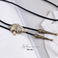 Cà vạt Bolo phong cách độc đáo, cà vạt đầu sói kim loại, cà vạt nam, dây buộc áo sơ mi, phụ kiện cà vạt 3AH7