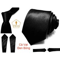 Ca Vat, Caravat, Cà Vạt, Cravat Đen Nam Bản Nhỏ 5Cm Dây Kéo Thắt Sẵn - Cà Vạt Đen Bóng