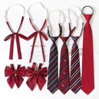 Cà vạt màu đỏ rượu vang JK cho phụ nữ, phong cách Nhật Bản, phong cách đại học, cà vạt sọc lười không cần kim, đồng phục sinh viên, phụ kiện đồng phục tốt nghiệp