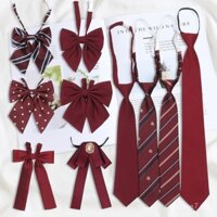 Cà vạt màu đỏ tía phong cách đại học, phụ kiện áo sơ mi nữ JK không cần buộc, đồng phục tốt nghiệp, cà vạt chấm bi, nơ bướm