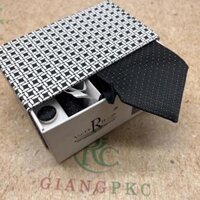 Cà vạt nam hộp 8cm gồm khăn Cavat 8cm và khuy áo măng sét hộp ca rô sang trọng giangpkc - 1103