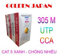 Cable LAN GOLDEN JAPAN SFTP CAT5E 305m Xanh lá (Chống nhiễu 2 lớp, Sợi cường lực đơn, Nhôm mạ đồng)