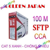 Cable LAN GOLDEN JAPAN SFTP CAT5E 100m Xanh lá (Chống nhiễu 2 lớp, Sợi cường lực đơn, Nhôm mạ đồng)