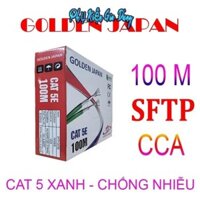 Cable LAN GOLDEN JAPAN SFTP CAT5E 100m Xanh lá (Chống nhiễu 2 lớp, Sợi cường lực đơn, Nhôm mạ đồng) .