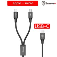 Cable sạc 2 đầu Baseus Rapid Series Type C LV216 (Type C to Lightning & Micro USB)(Tặng dây cuốn sạc và tai nghe)