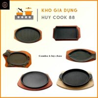 Các Loại Chảo Gang Kèm Đế Gỗ Cao Cấp HUYCOOK88 Chảo Chống Dính Làm Bít Tết Trứng Ốp La Dành Cho Các Loại Bếp