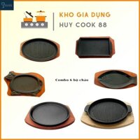 Các Loại Chảo Gang Kèm Đế Gỗ Cao Cấp HUYCOOK88 Chảo Chống Dính Làm Bít Tết Trứng Ốp La Dành Cho Các Loại Bếp