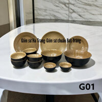 Các món lẻ trong bộ bát đĩa gốm sứ Bát Tràng cao cấp men đen lòng nâu gốm hạt tiêu mã G01