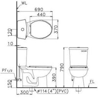 CAESAR CT1325 Thùng T1125 – Bồn cầu 2 khối nắp Thường