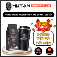 Cafe Pha Phin Gold 200G HUTAN + Bình Giữ Nhiệt Cao Cấp - Cà Phê Nguyên Chất Thơm Nồng - Đậm Đà