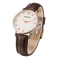 CAGARNY 6813 Phong cách ngắn gọn Đồng hồ đeo tay thạch anh màu vàng hồng siêu mỏng với dây da dành cho nữ (Nâu)