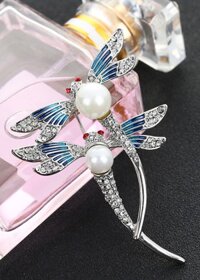 Cài áo cao cấp đính đá hình Chuồn Chuồn Kép  tặng kèm 01 sổ tay - Chuồn Chuồn đính đá - Trắng