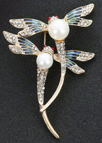 Cài áo cao cấp đính đá hình Chuồn Chuồn Kép  tặng kèm 01 sổ tay - Chuồn Chuồn đính đá - Vàng