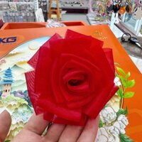 Cài áo hoa lụa hoa hồng gấp voan 603