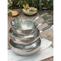 [Cải tiến 5 lớp] Chảo đúc inox 5 lớp đáy liền 5-Ply Kaiyo size 20 24 26cm kèm vung kính chảo chống dính inox tự nhiên