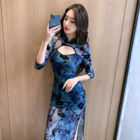 Cải Tiến Sườn Xám Gợi Cảm Đầm Dạ Hội Chân Tắm Kỹ Thuật Viên Quần Áo Làm Việc Tính Khí Thấp Cắt Chia Đầm Dài Cao Cấp 12.31