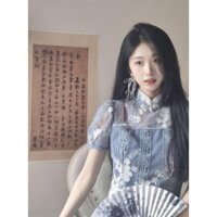 Cải Tiến Sườn Xám Nữ Mùa Hè 2024 Phong Cách Trẻ Trung Cao Cấp Tính Khí Ren Xanh Thêu Giữa Chiều Dài Đầm pro