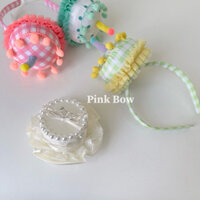 Cài tóc bằng vải hình bánh kem 1 cây nến kiểu CARO/CHẤM BI/SỌC