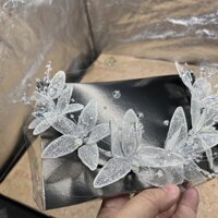 Cài tóc cô dâu hoa nhũ đính kết pha lê sang trọng kiểu băng đô douyn