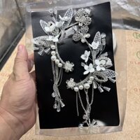 Cài tóc cô dâu hoa sứ cánh nhọn đính dây đá mẫu mới T7/2024 Giangpkc  Phụ Kiện Tóc Cô Dâu Miền Nam