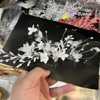 Cài tóc cô dâu hoa voan đính hạt - bướm trắng nhỏ - M2