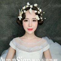 Cài tóc hoa cô dâu barbirbride phụ kiện tóc studio, trang sức biểu diễn hoa bất tử trắng set 2 chiếc SGH01