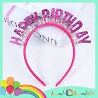Cài tóc sinh nhật chữ Happy Birthday kim tuyến - Hồng