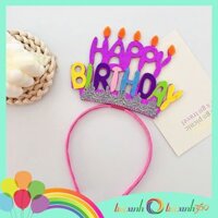 Cài tóc sinh nhật chữ Happy Birthday kim tuyến - Hồng nến