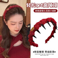 cài tóc tiểu thư kẹp tóc hàn quốc Băng đô gợn sóng màu đỏ sang trọng năm mới nữ mùa thu và mùa đông mặc hàng ngày rửa mặt áp lực băng đô tính khí kẹp tóc sọ cao