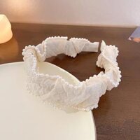 Cài tóc trân châu màu trắng, hoa vải trắng xinh đẹp, băng đô cài tóc áo dài tết - Xếp li