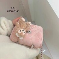 Caiyu Túi đeo chéo phong cách Chanel nhỏ sang trọng nhẹ dành cho nữ thời trang mới phù hợp với dây chuyền kim cương thích hợp tiên tiến một vai màu hồng