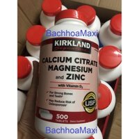 Calci Mỹ Viên uống Kirkland Calcium Citrate Magnesium and Zinc 500v canxi kẽm của Mỹ